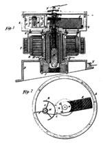 Tesla patent drawing for an electrical oscillator showing details of motor and break mechanism