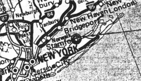 High-level map of New York showing Shoreham location