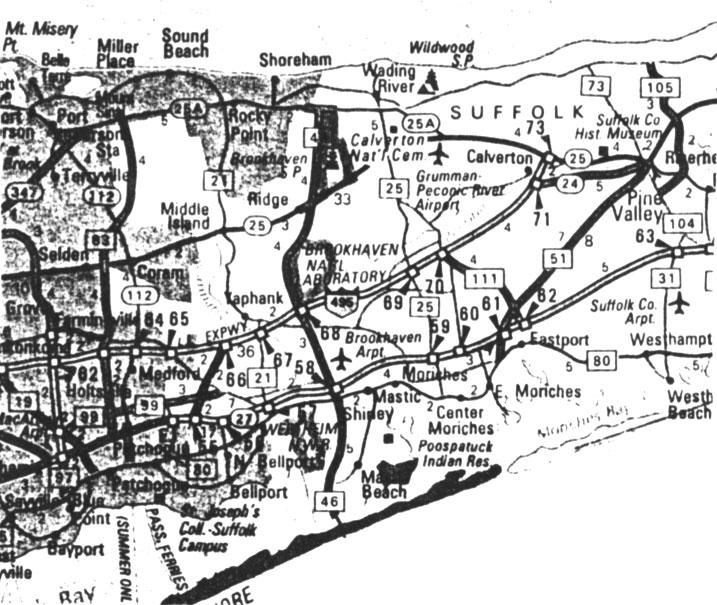 Detail map of New York showing Shoreham location