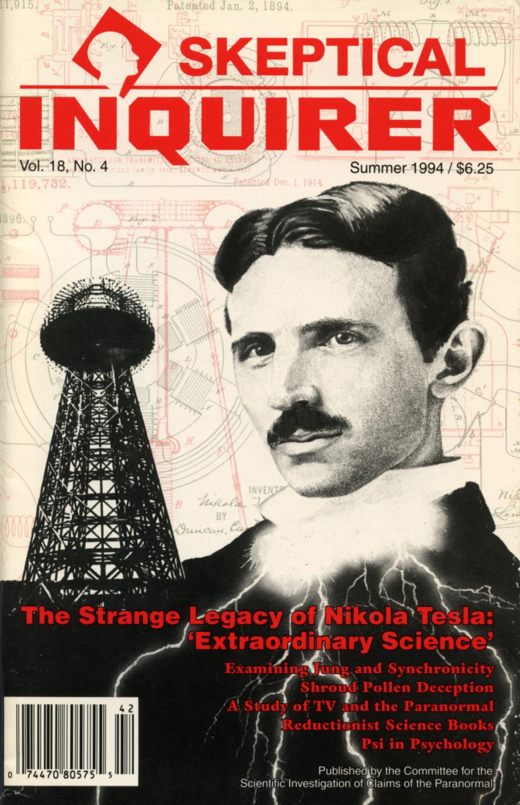 Skeptical Inquirer Summer 1994 Tesla Cover.