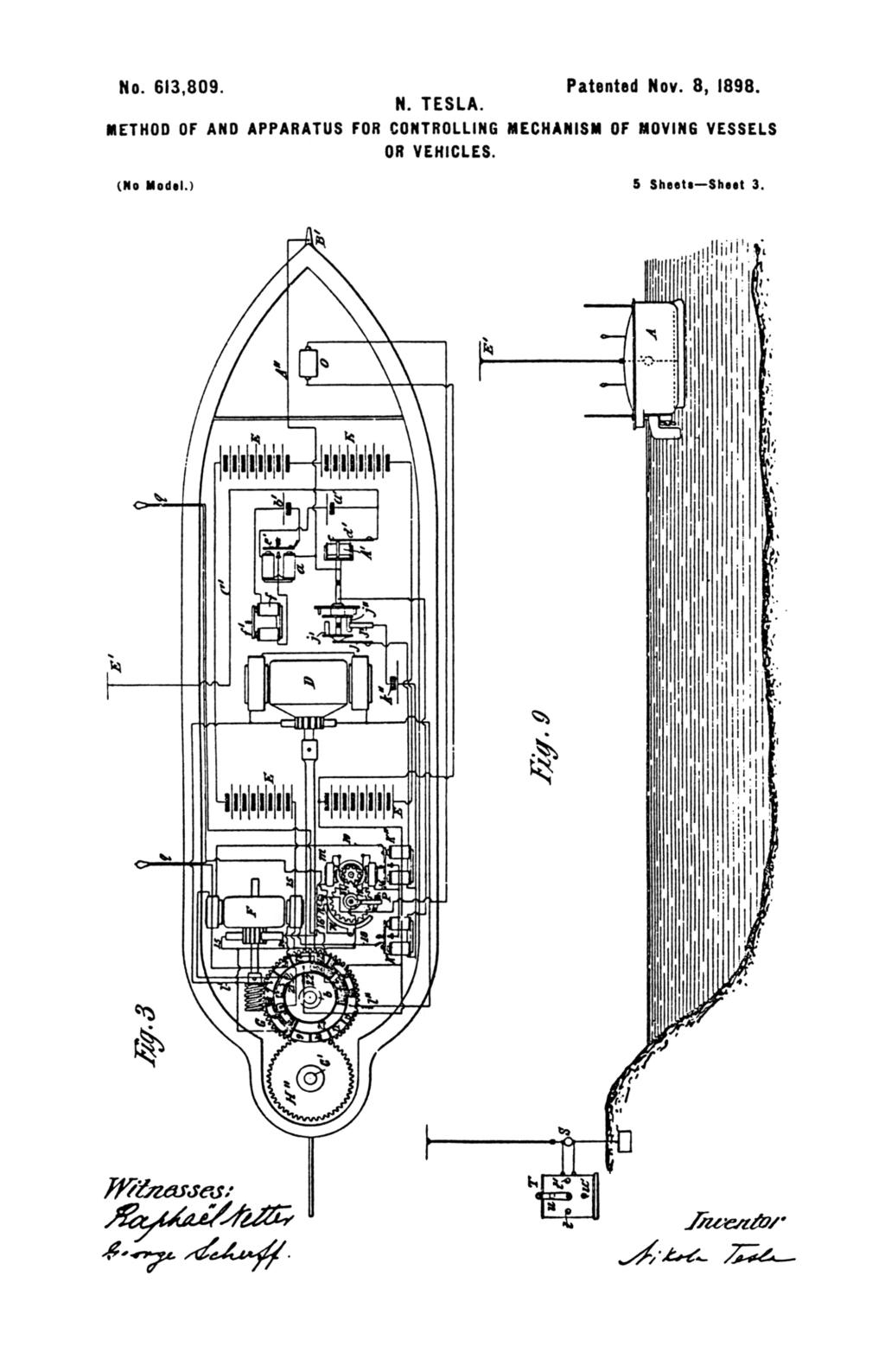 Nikola Tesla U.S. Patent 613,809 - Method of and Apparatus for Controlling Mechanism of Moving Vehicle or Vehicles - Image 3