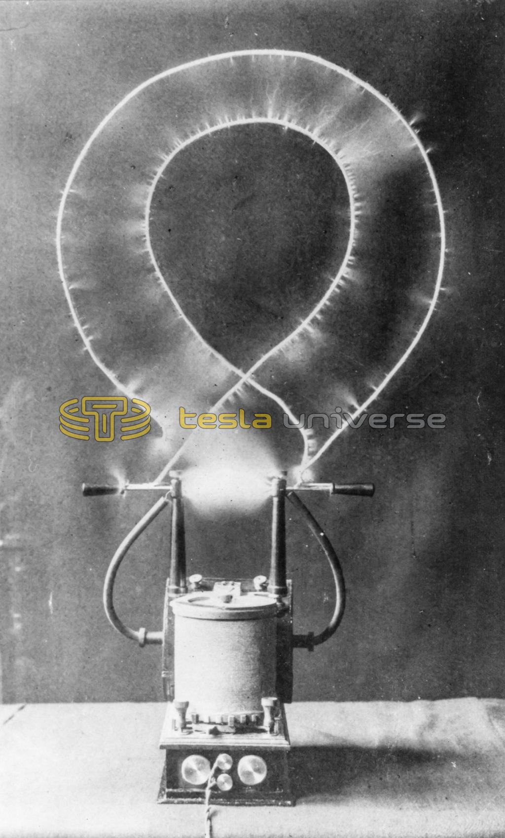 Nikola Tesla's Electrical Oscillator, energized with many fine discharges