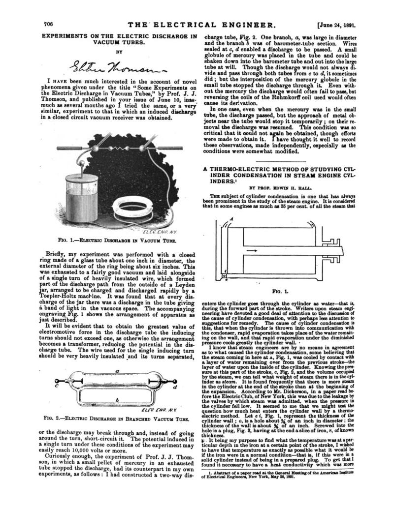 Preview of Experiments on the Electric Discharge in Vacuum Tubes article