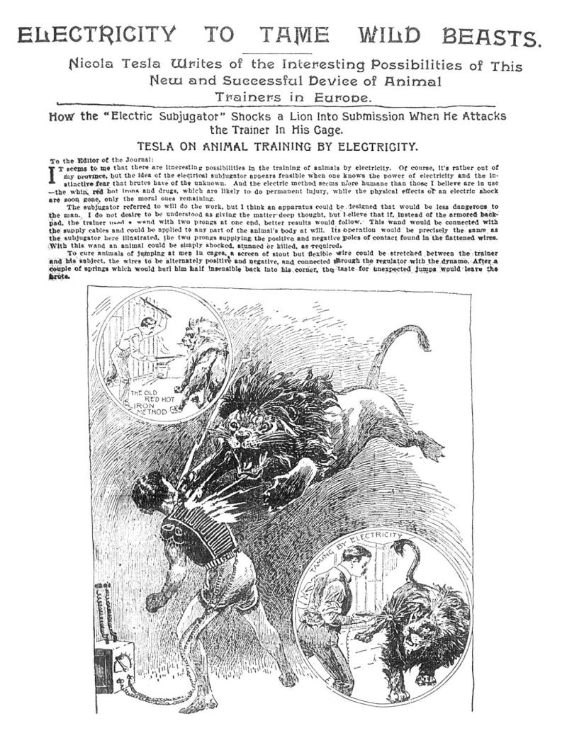 Preview of Electricity to Tame Wild Beasts - Tesla on Animal Training by Electricity article