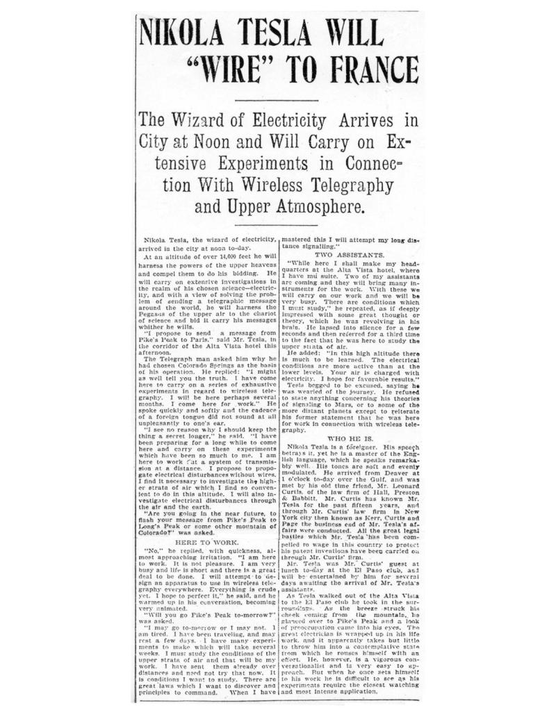 Preview of Nikola Tesla Will "Wire" to France article