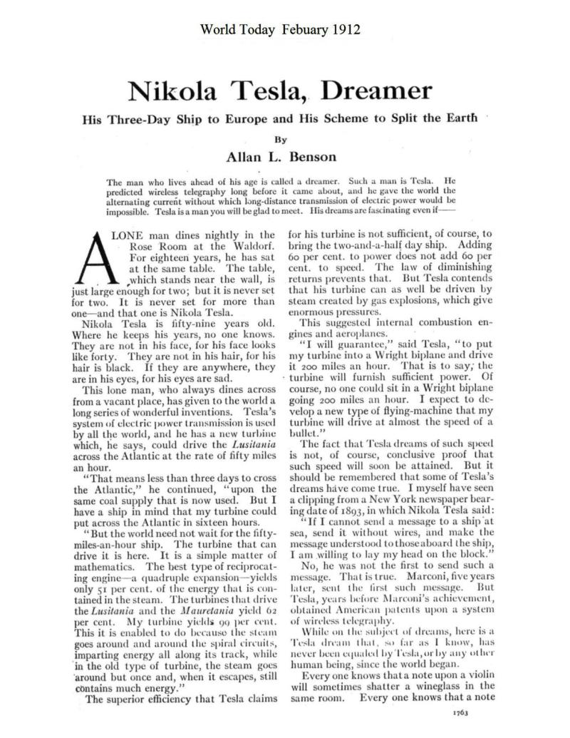 Preview of Nikola Tesla, Dreamer article