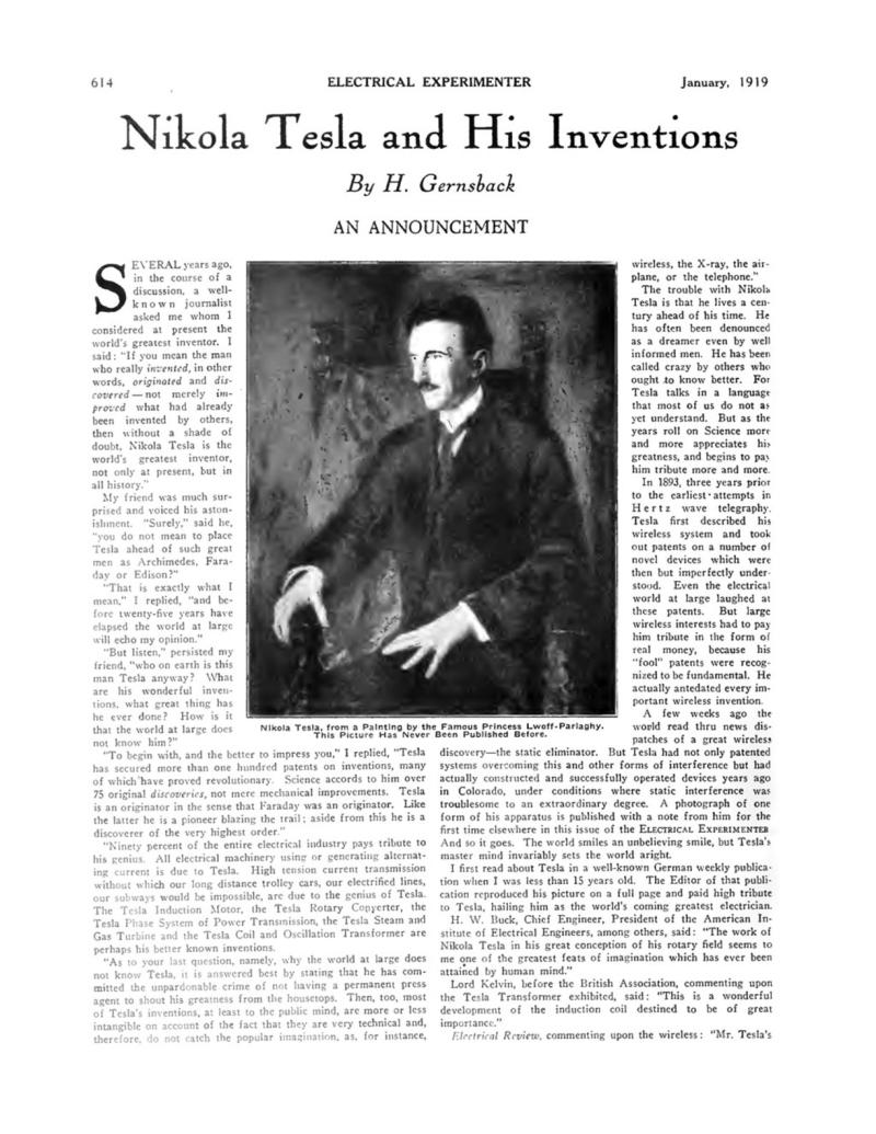 Preview of Nikola Tesla and His Inventions - An Announcement article