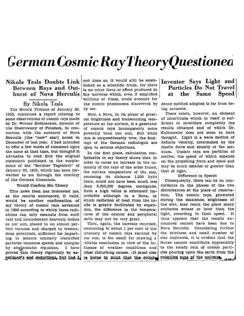 Preview of German Cosmic Ray Theory Questioned article