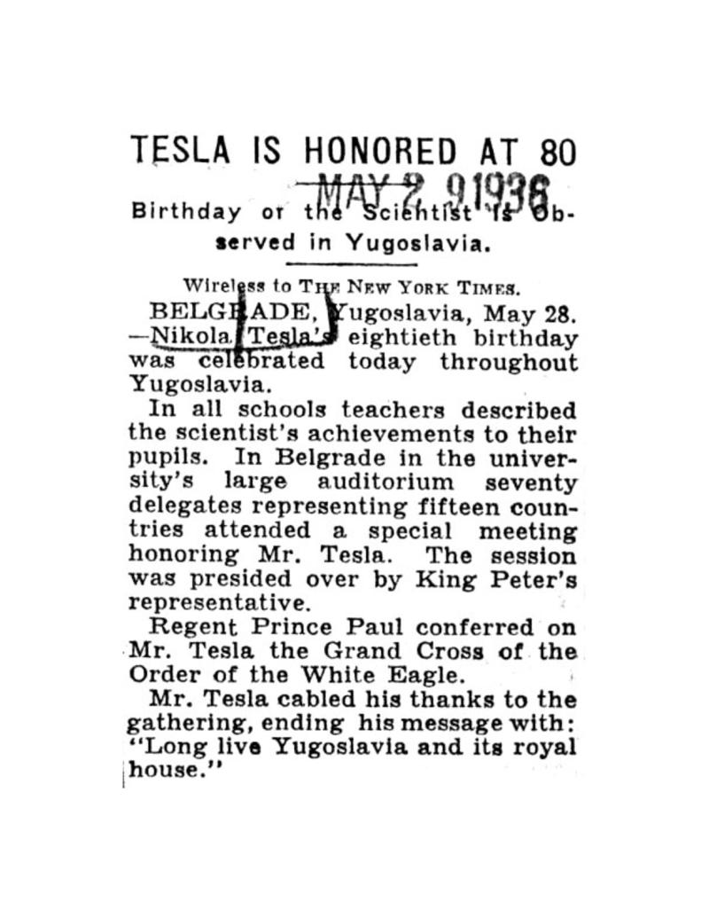 Preview of Tesla Is Honored At 80 article