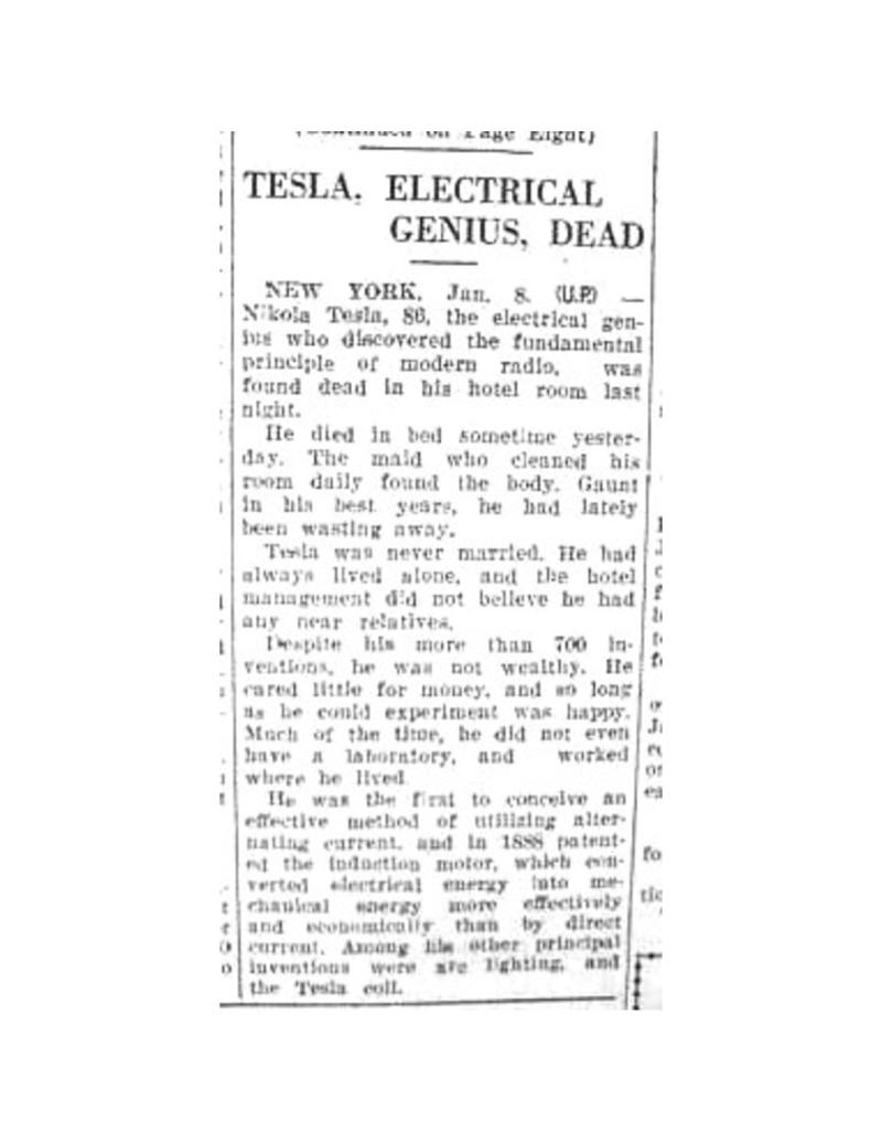 Preview of Tesla, Electrical Genius, Dead article