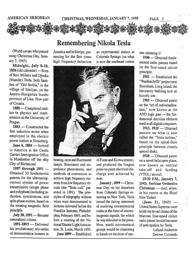 Preview of Remembering Nikola Tesla article