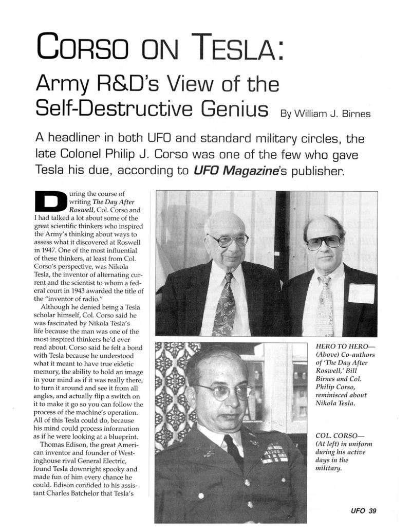 Preview of Corso on Tesla: Army R&D's View of the Self-Destructive Genius  article