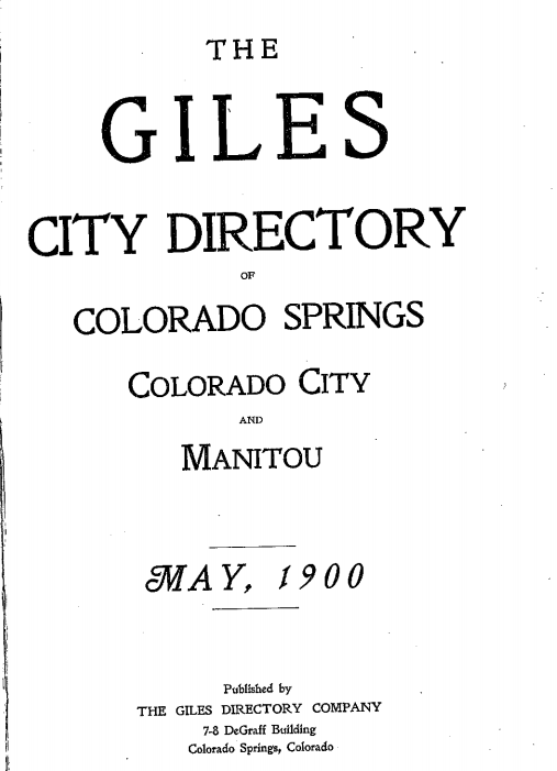 The cover of the Colorado Springs phone directory from 1900.