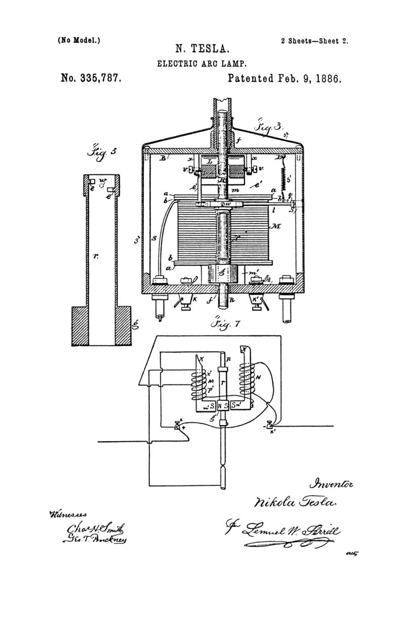 Nikola Tesla U.S. Patent 335,787 - Electric-Arc Lamp - Image 2