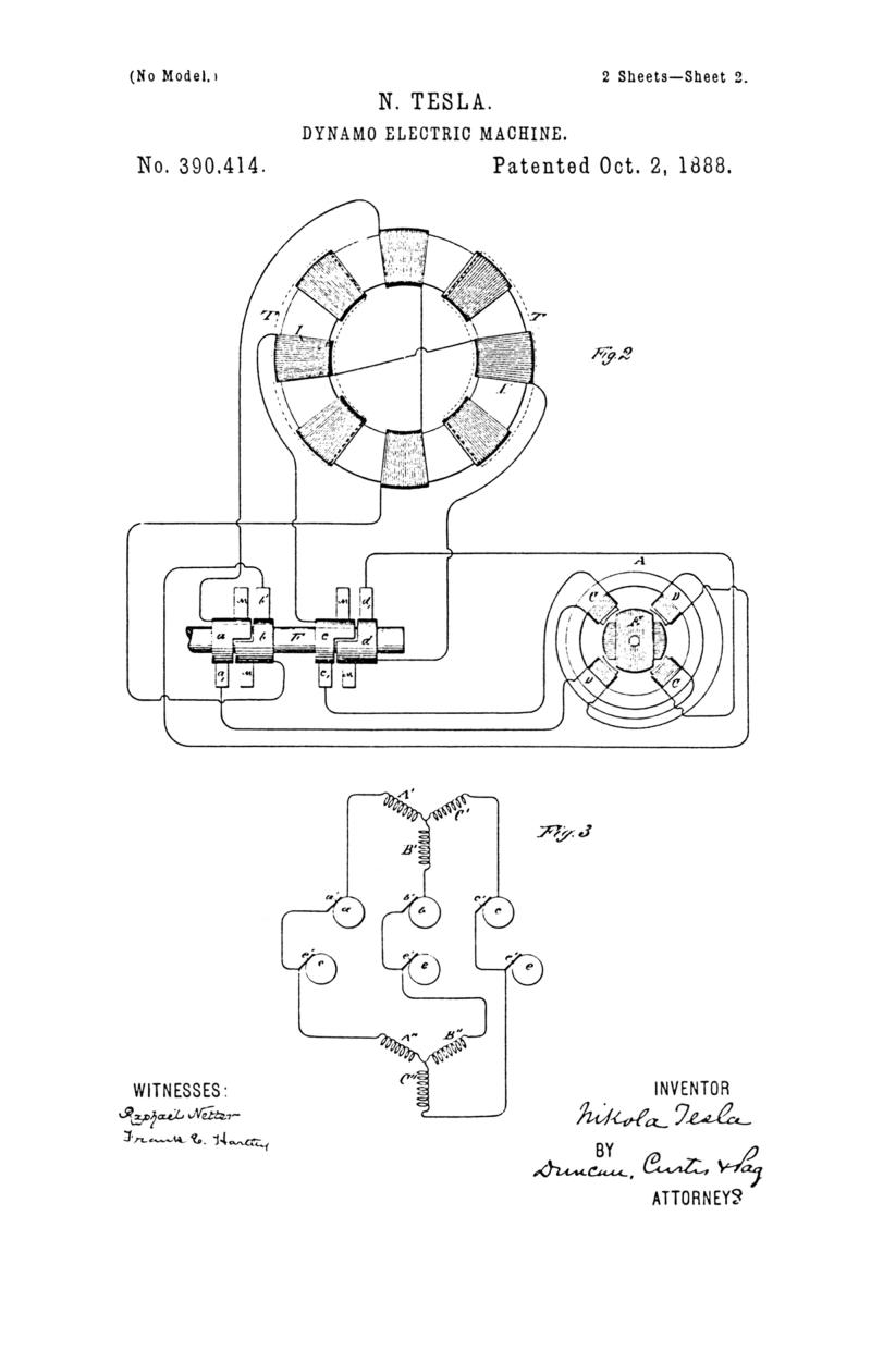 Nikola Tesla U.S. Patent 390,414 - Dynamo-Electric Machine - Image 2