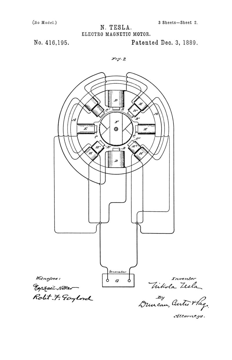 Nikola Tesla U.S. Patent 416,195 - Electro-Magnetic Motor - Image 2