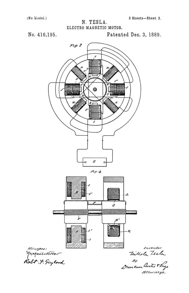 Nikola Tesla U.S. Patent 416,195 - Electro-Magnetic Motor - Image 3