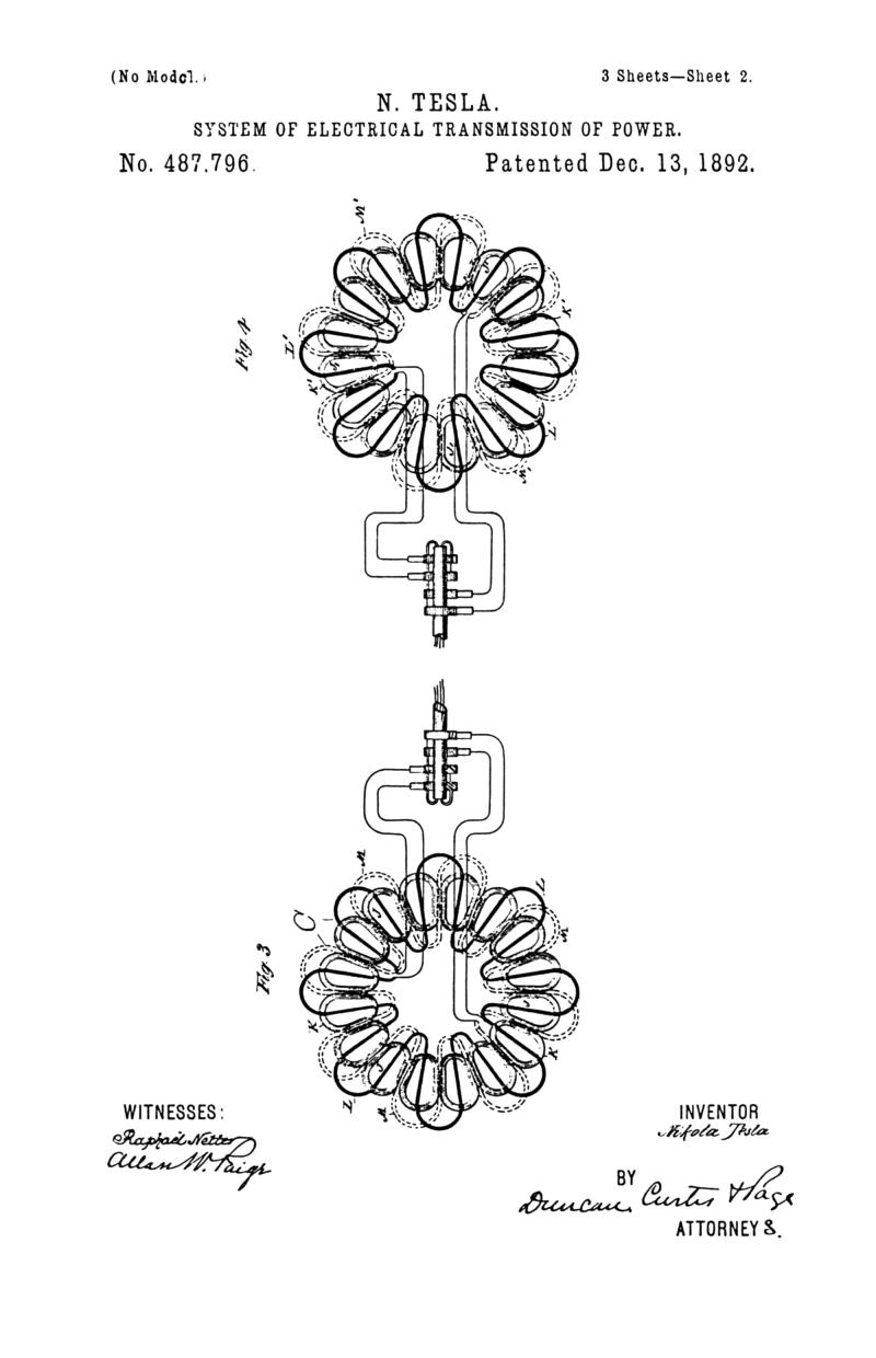 Nikola Tesla U.S. Patent 487,796 - System of Electrical Transmission of Power - Image 2