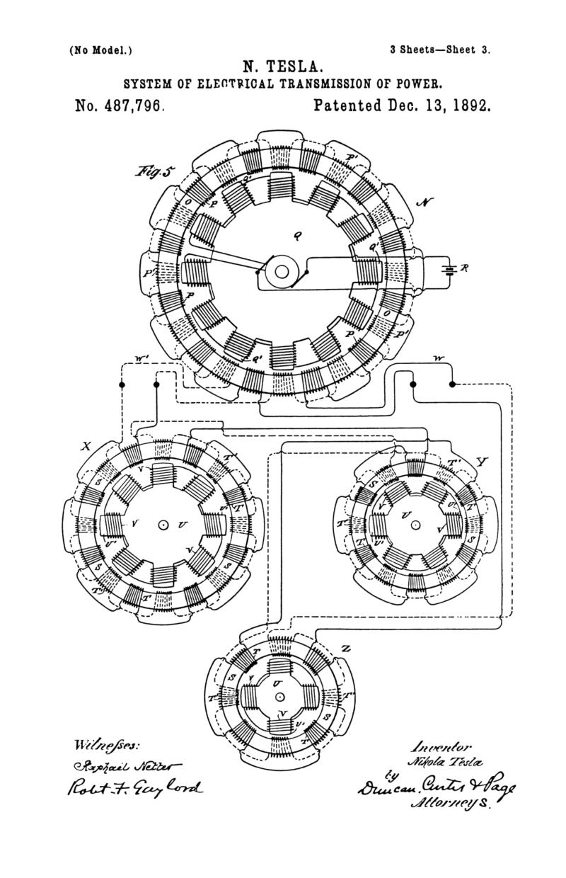 Nikola Tesla U.S. Patent 487,796 - System of Electrical Transmission of Power - Image 3