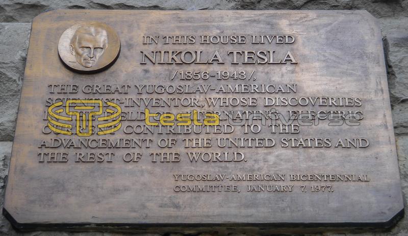 Plaque honoring Tesla at "The Radio Wave Building"