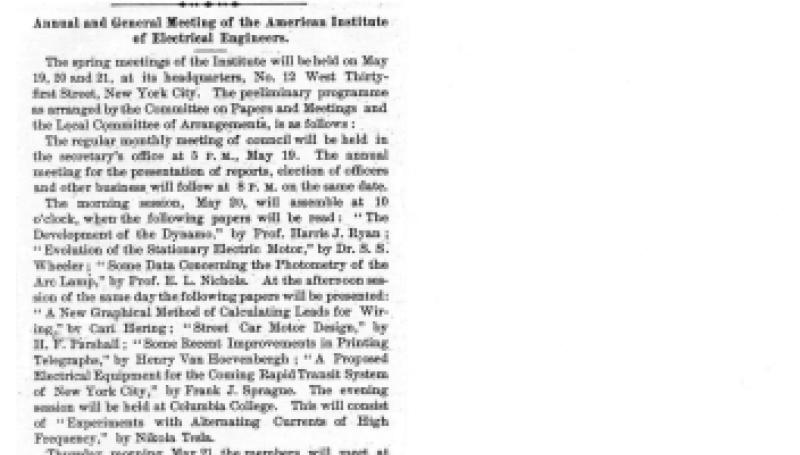 Preview of Annual and General Meeting of the American Institute of Electrical Engineers article