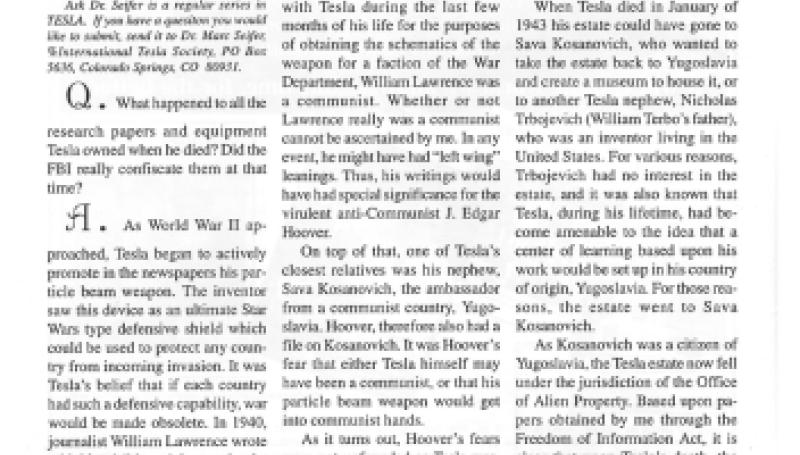 Preview of Ask Dr. Seifer About Nikola Tesla - 2nd Quarter 1997 article