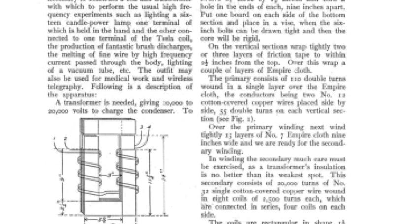 Preview of Construction of a Tesla High-Frequency Apparatus plan