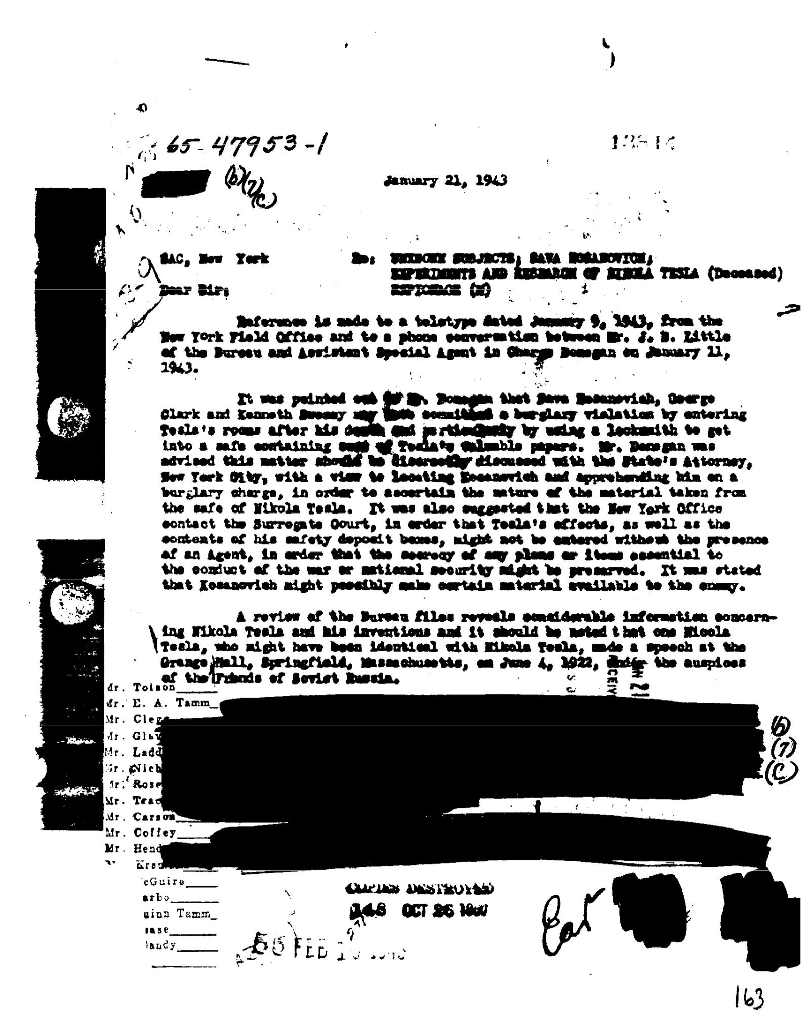 Nikola Tesla FBI Files - Page 163 | Tesla Universe