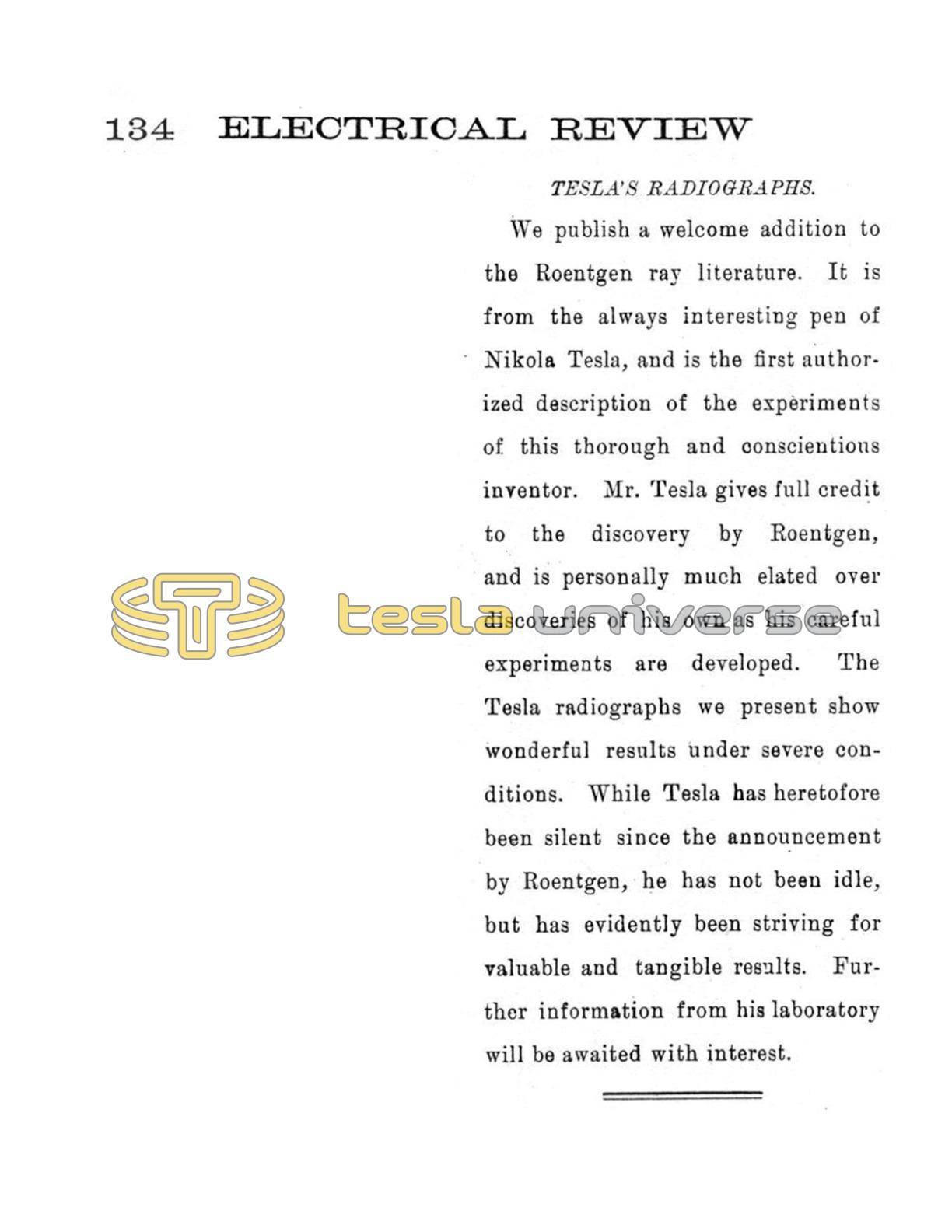 Tesla Radiogram Editorial - Tesla's Radiographs | Tesla Universe