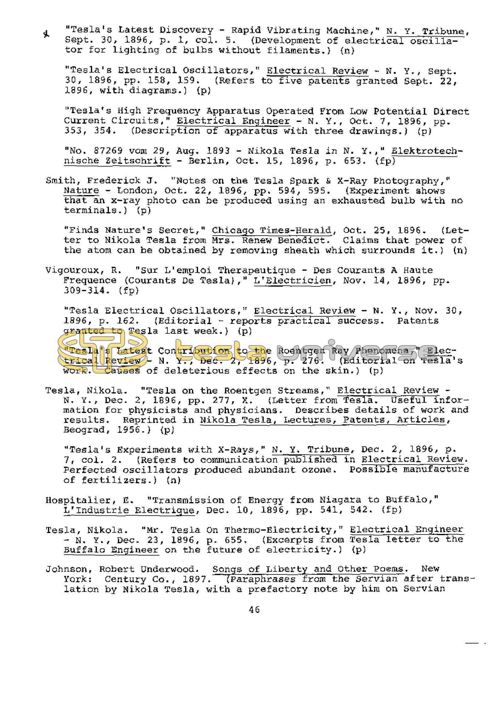 Dr. Nikola Tesla Bibliography - Page 46 | Tesla Universe