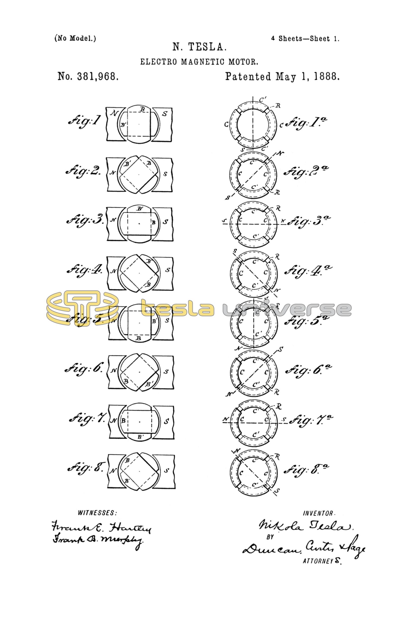 Nikola Tesla U.S. Patent 381,968 - Electro-Magnetic Motor Nikola Tesla U.S. Patent 381,968 - Electro-Magnetic Motor
