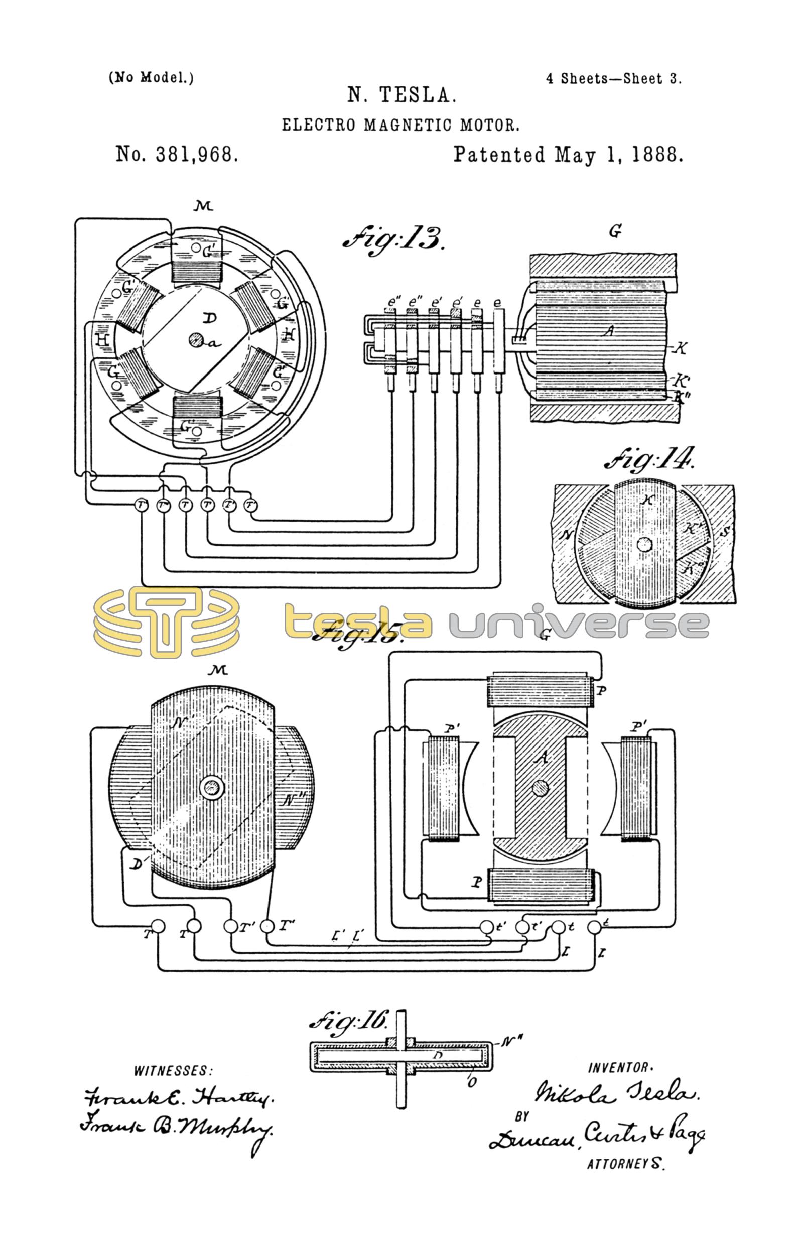 Nikola Tesla U.S. Patent 381 968 Electro Magnetic Motor Tesla