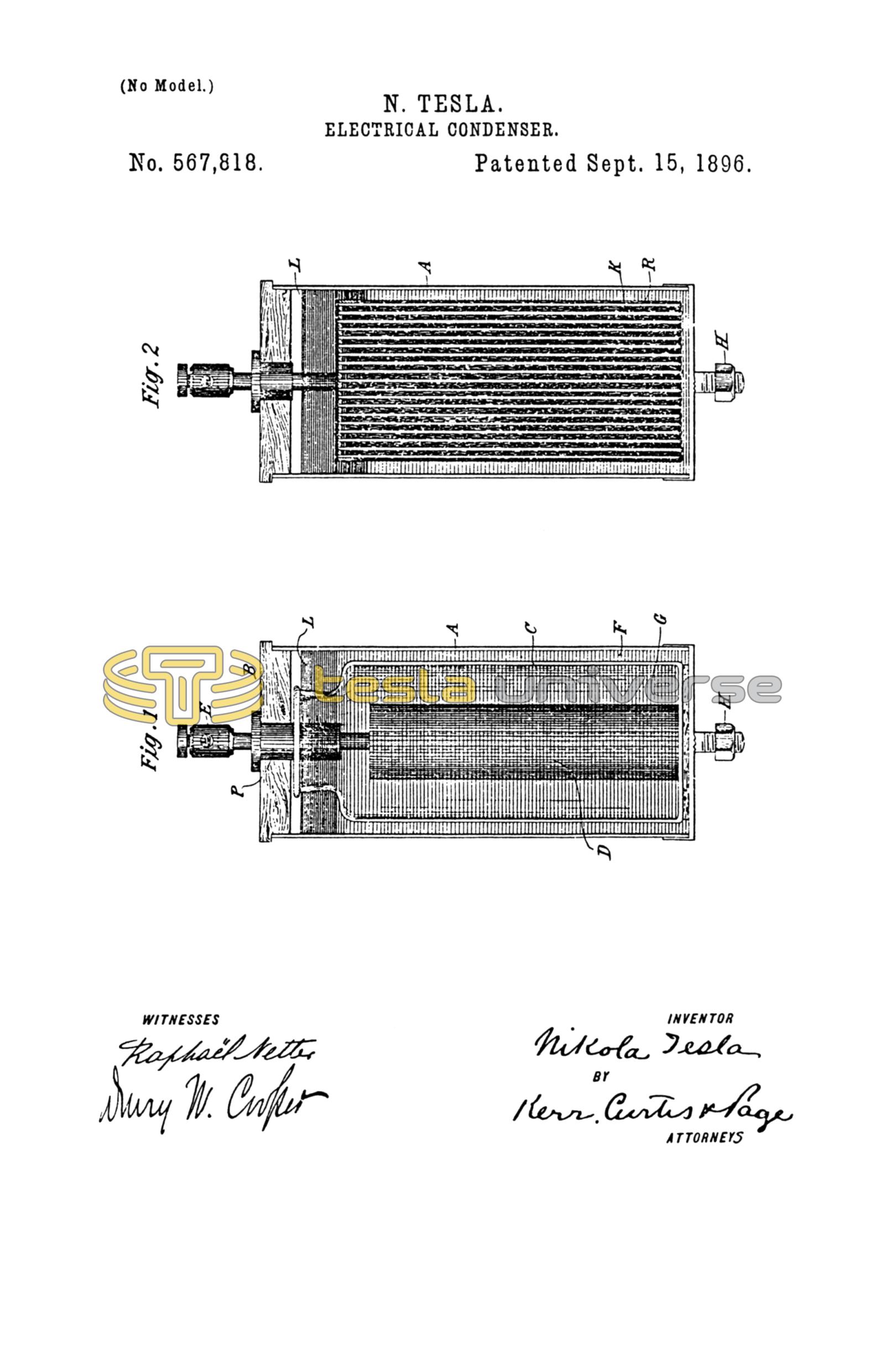 Nikola Tesla U.S. Patent 567,818 - Electrical Condenser