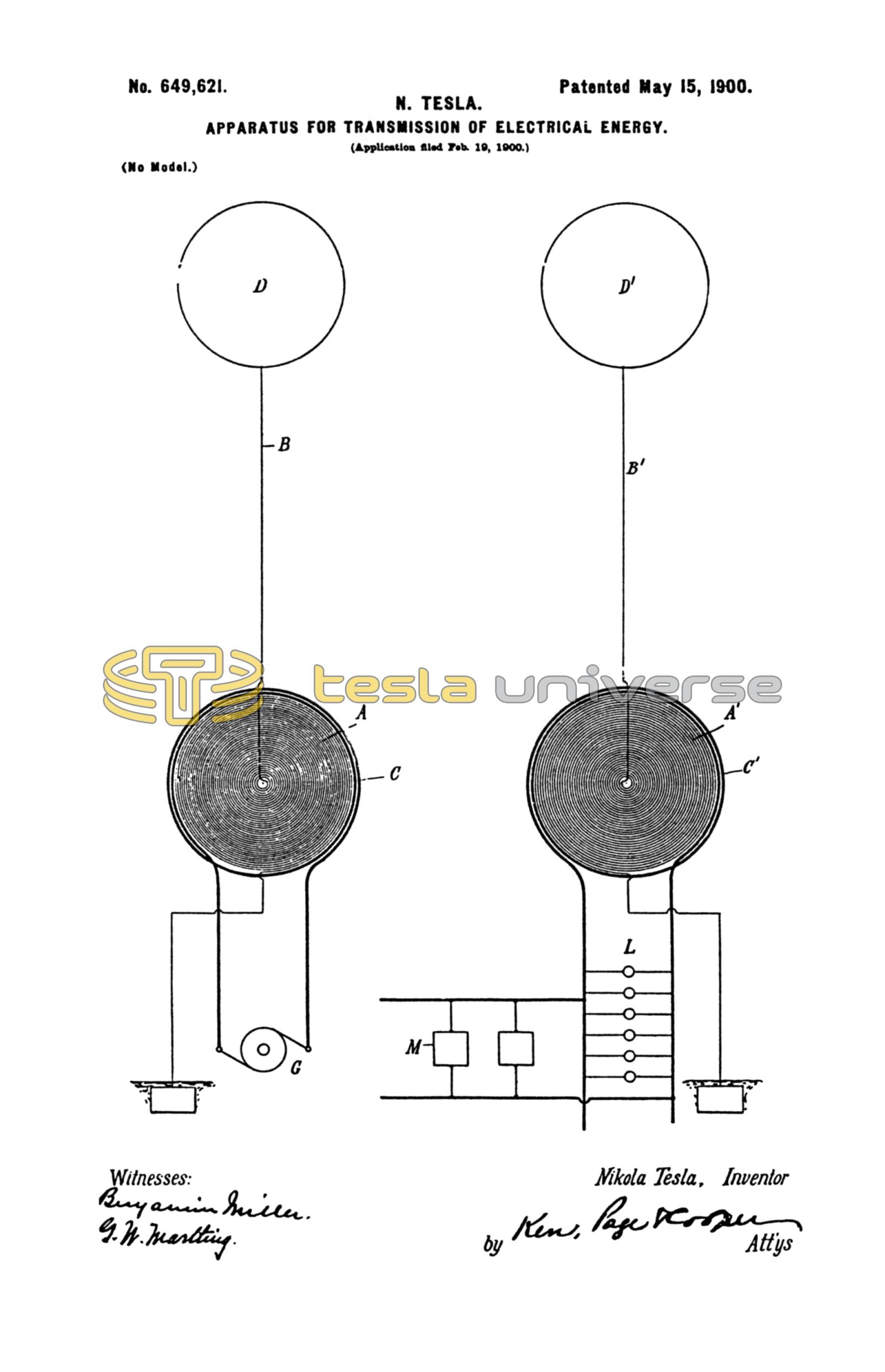 Nikola Tesla U.S. Patent 649,621 - Apparatus for
