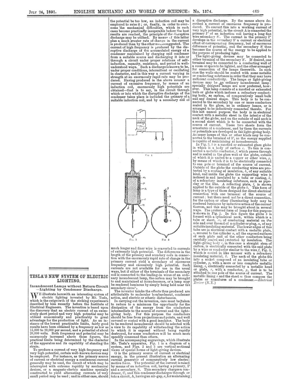 Preview of Tesla’s New System of Electric Lighting article