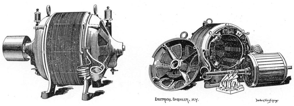 Two views of a 10 H. P. Tesla Alternating Motor