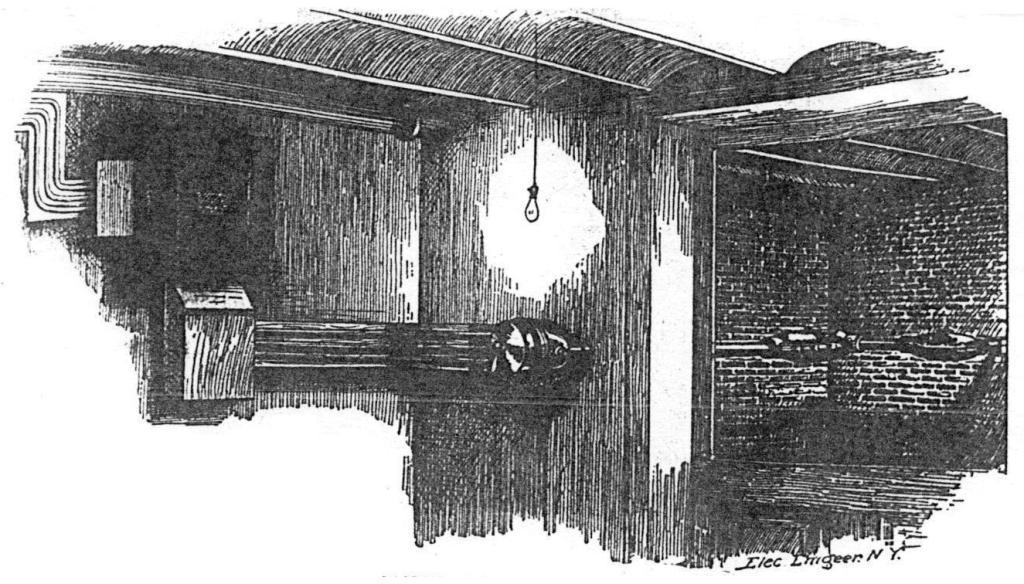 Illustration of electric light illuminating a service entrance