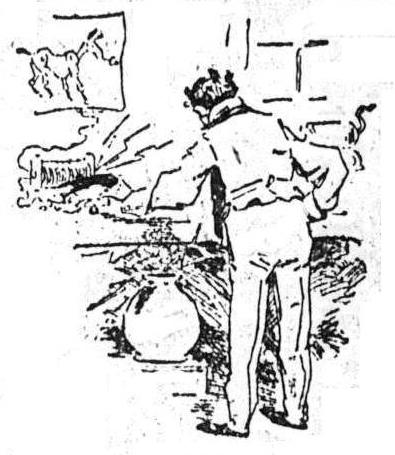 Cartoon drawing of Tesla experimenting in this laboratory