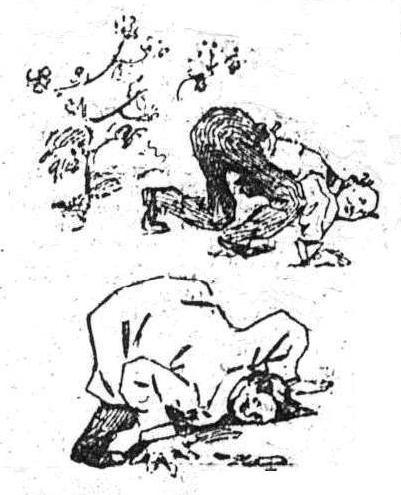 Cartoon drawing depicting the listening for telegraphy through the earth