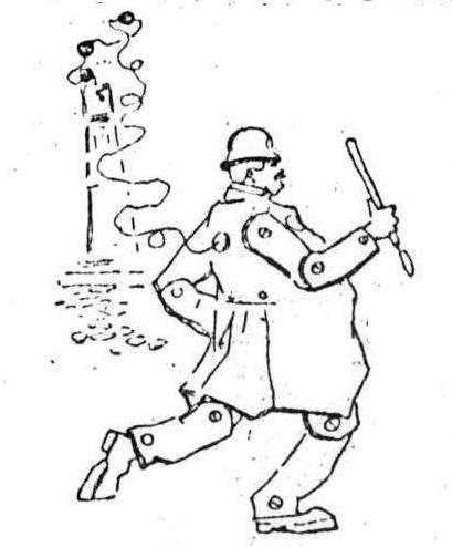 Cartoon drawing of figure receiving power from Niagara