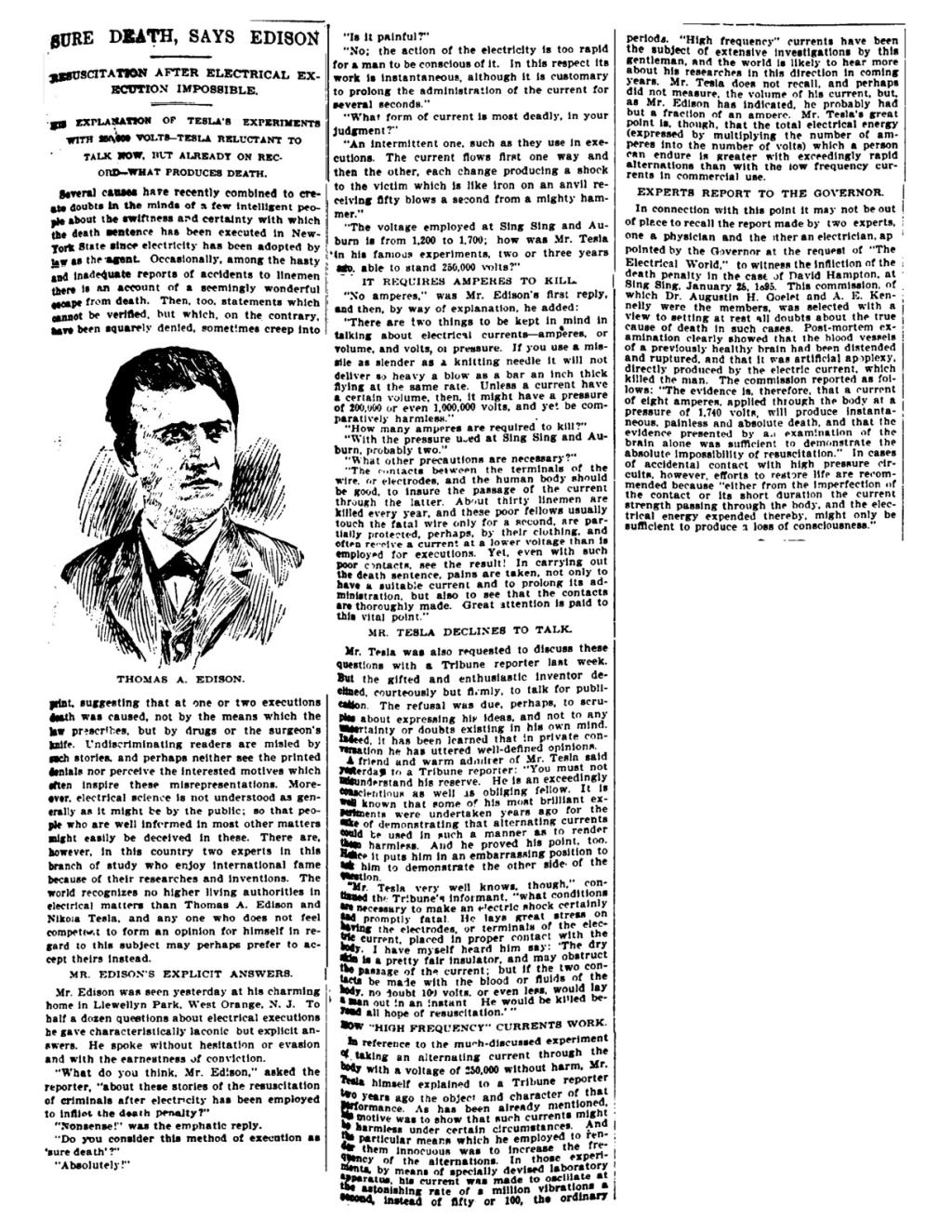 Preview of Resuscitaion After Electrical Execution Impossible - Sure Death, Says Edison article