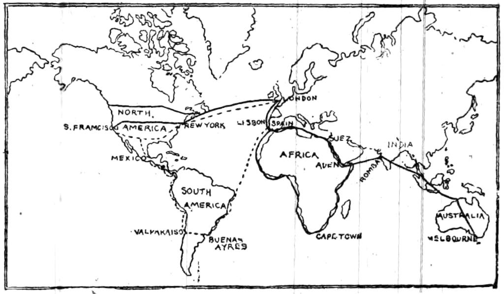 Map showing worldwide telegraph lines