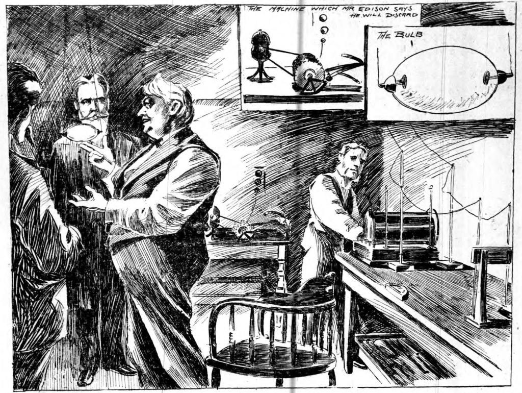 Edison Working on a New Light in His Laboratory