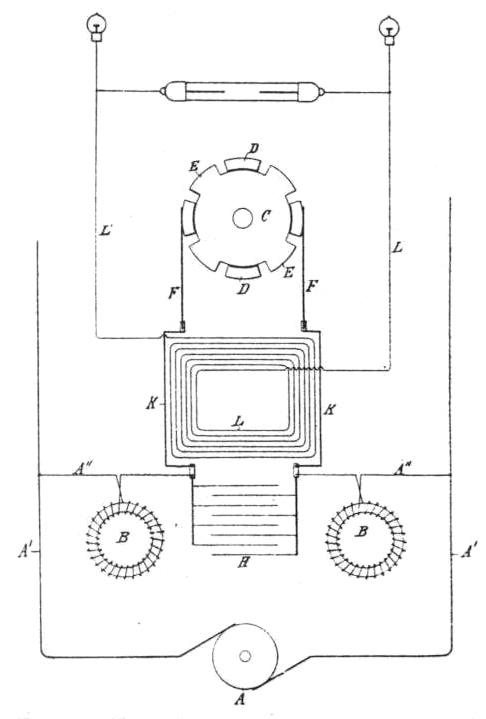 Connections of electrical oscillator adapted to municipal lighting circuit