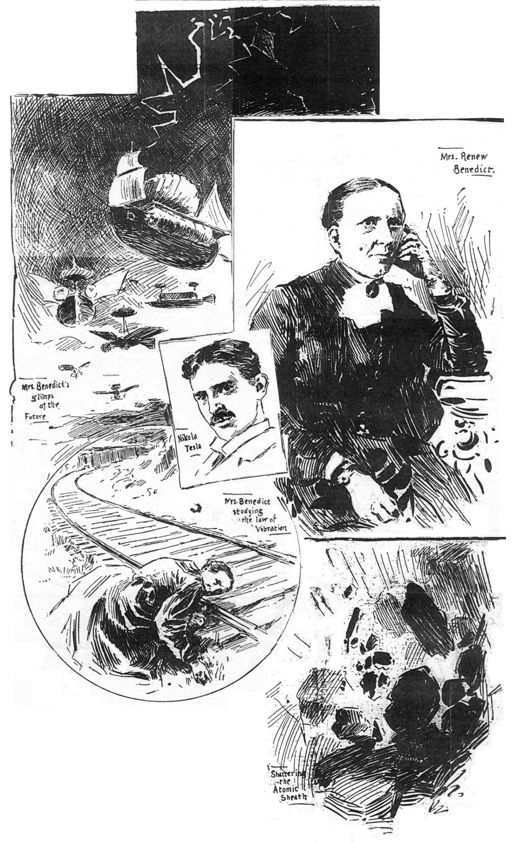 Collage of Mrs. Benedicts Visions and Nikola Tesla