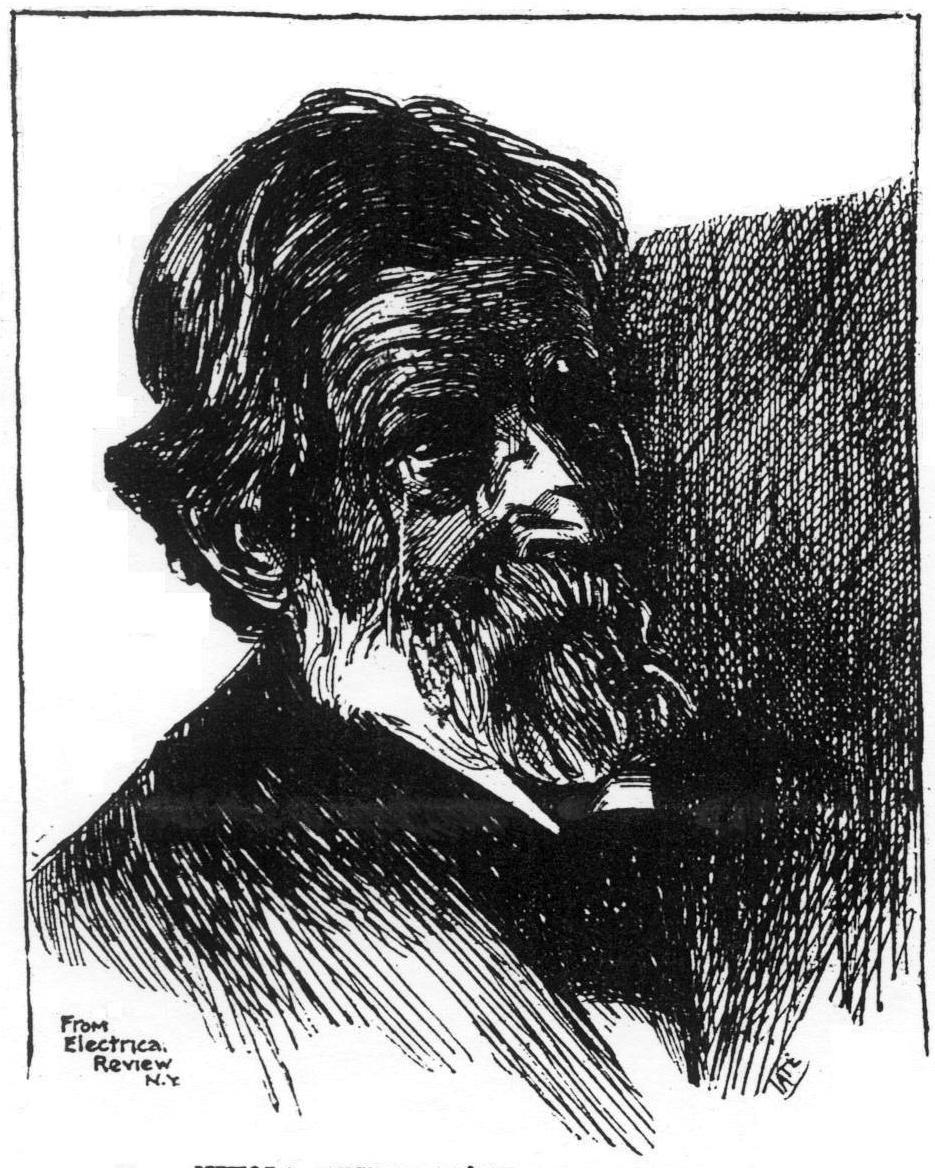 Drawing of photograph taken by Tesla's new vacuum tube lighting