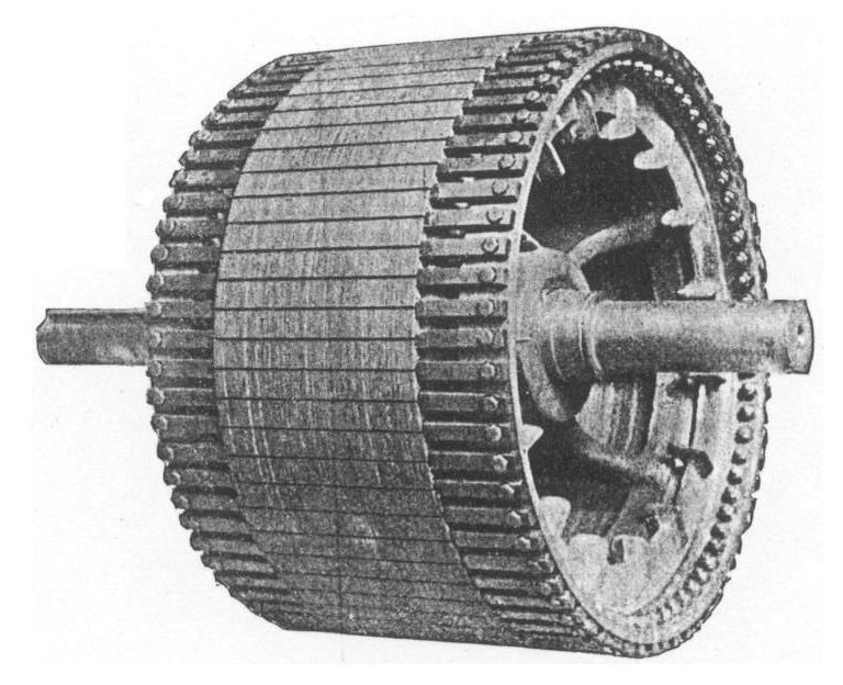 polyphase induction motor secondary showing copper bars connected to end rings