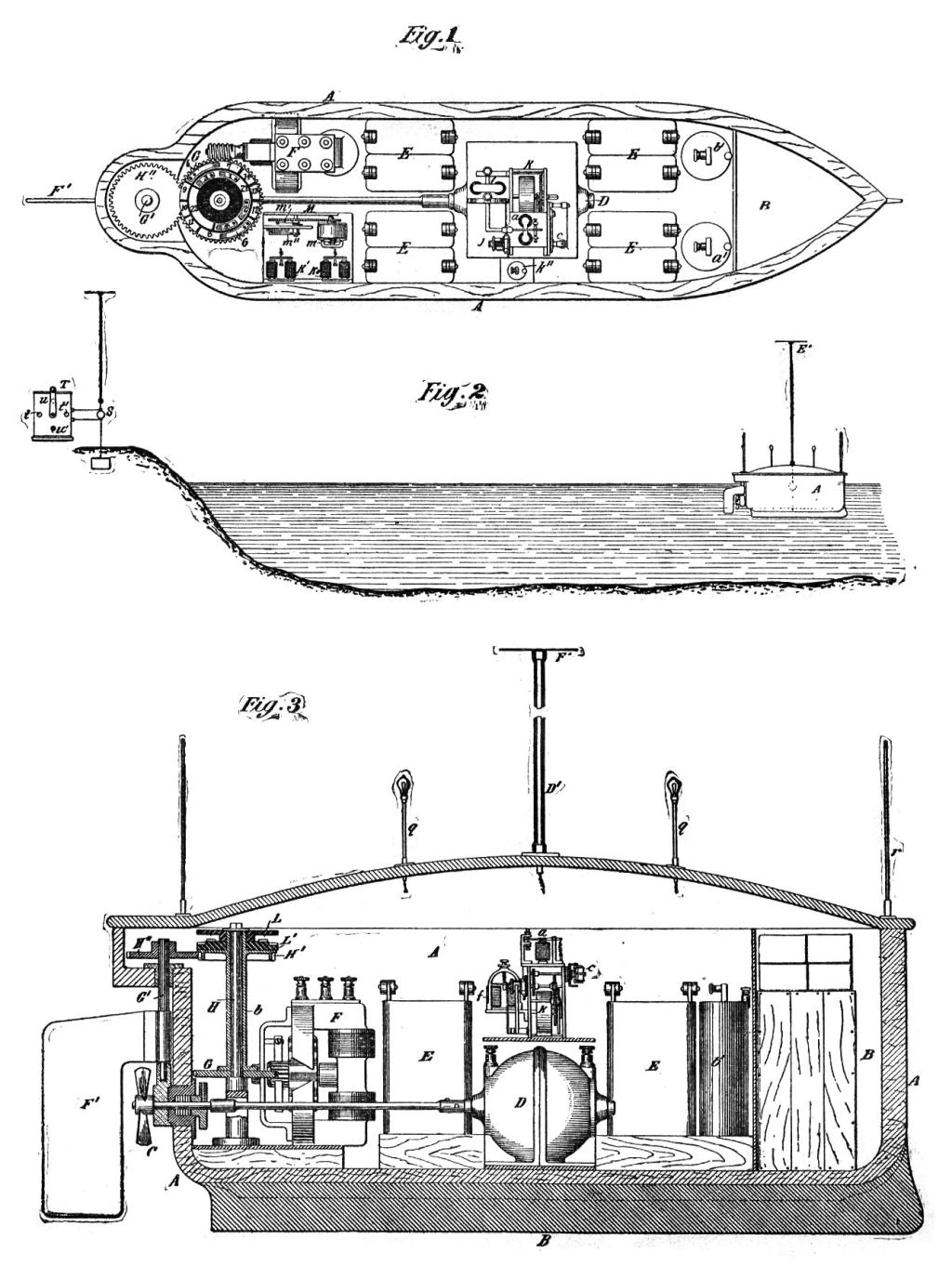 Patent drawing of Tesla's dirigible boat