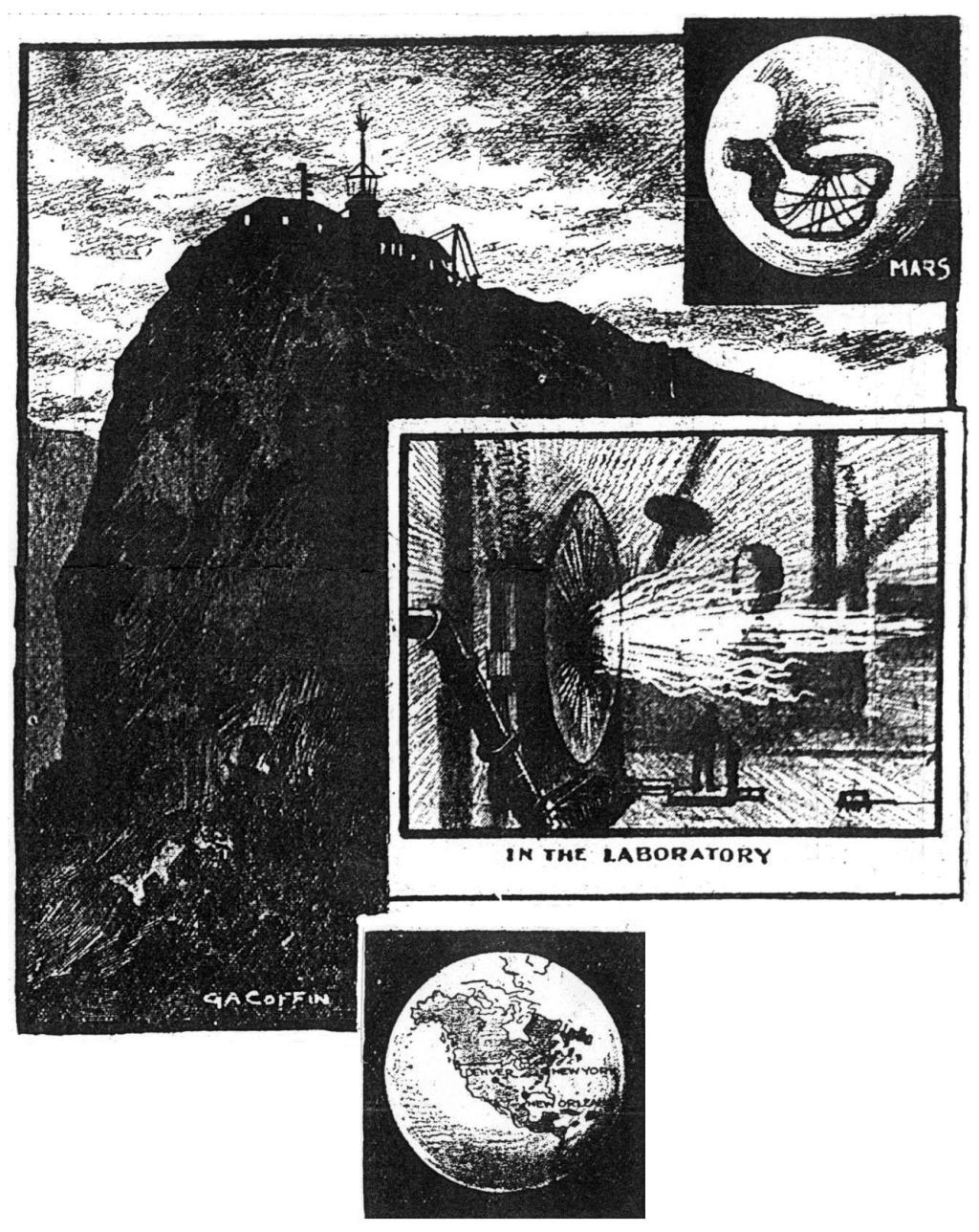 Artist's rendering of Tesla communicating with Mars