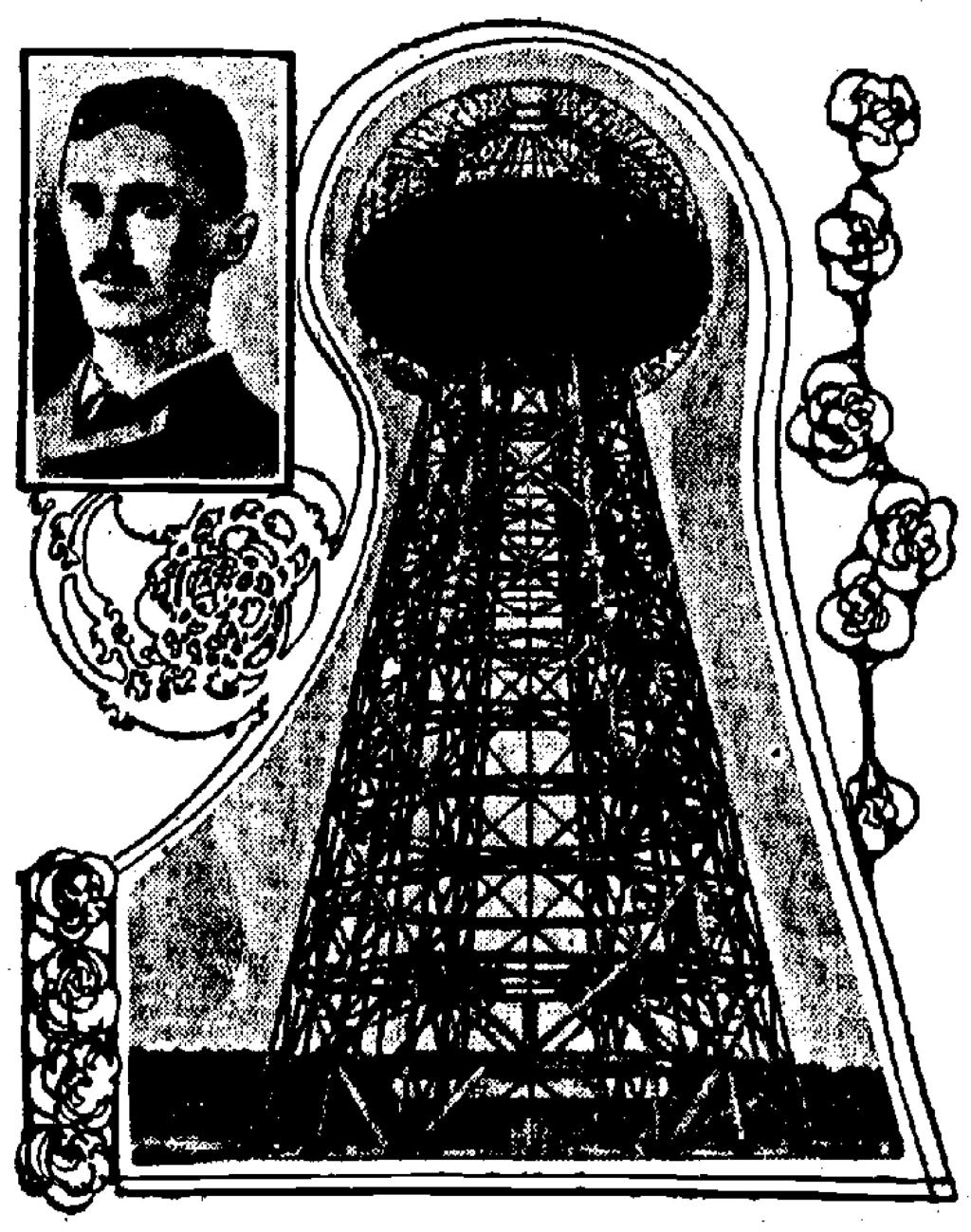 Newspaper Illustration of Nikola Tesla and Wardenclyffe Tower